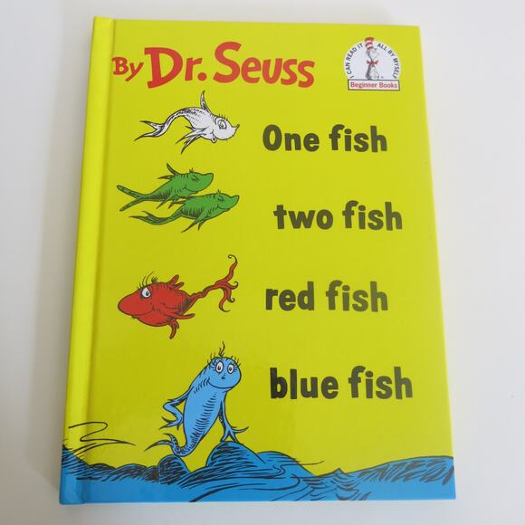 DR SEUSS One Fish Two Fish Red Fish Blue Fish Book Beginning Books 1960/1988 - Picture 1 of 8